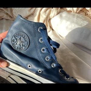 Dark Blue Leather High Top Converse/Chuck Taylors
